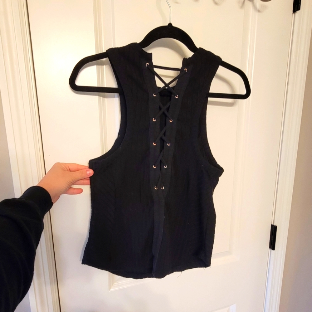 Free People Ribbed Laced-back Halter Tank: M